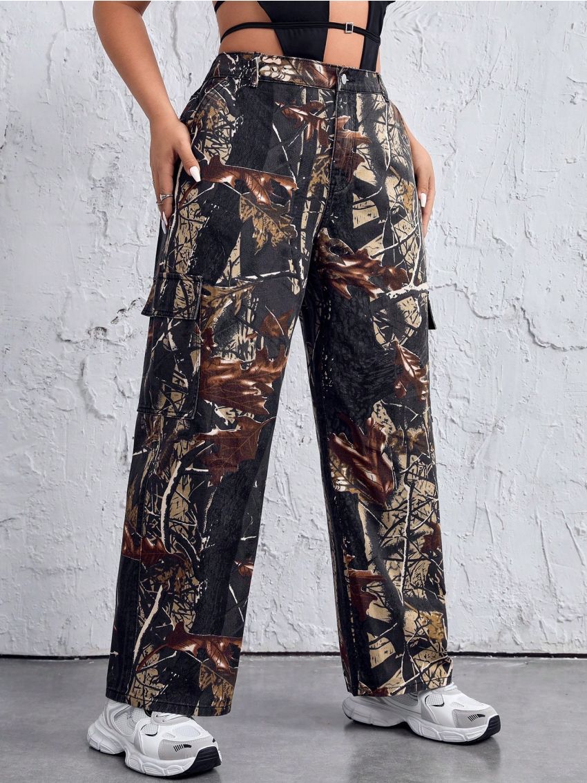 SHEIN ICON Plus Size Full Printed Denim Jeans
