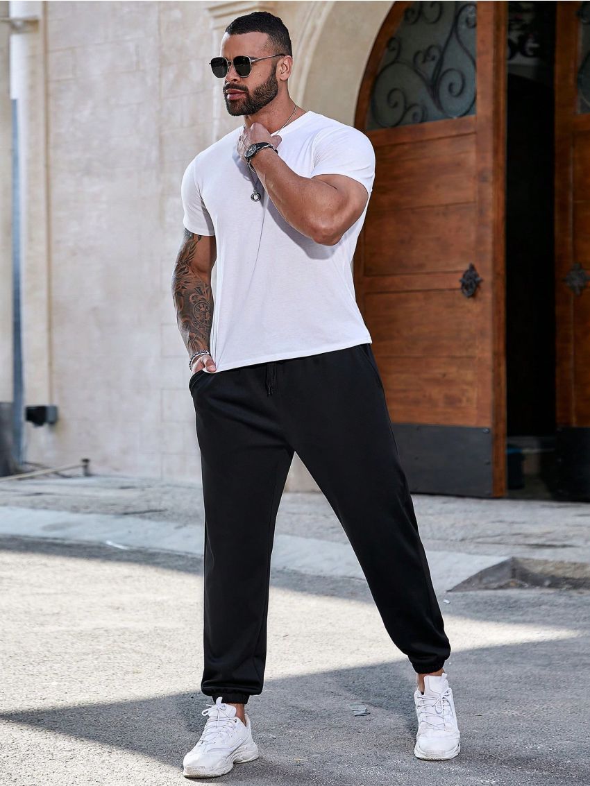 Men's Plus Size Solid Color Drawstring Waist Cargo Pants