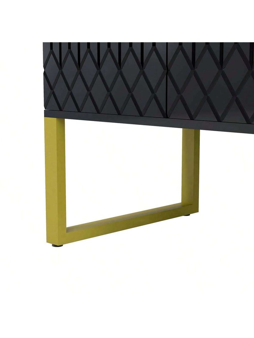 U-Can Modern TV Stand for TVs up to 75 Inches, Storage Cabinet with Drawers and Cabinets, Wood TV Console Table with Metal Legs and Handles for Living room, Black