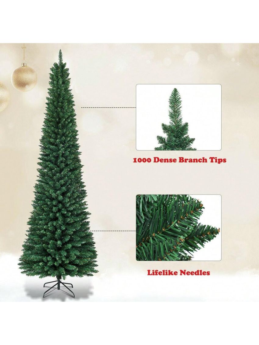 Gymax 8Ft PVC Artificial Pencil Christmas Tree Slim w/ Stand Home Holiday Decor Green