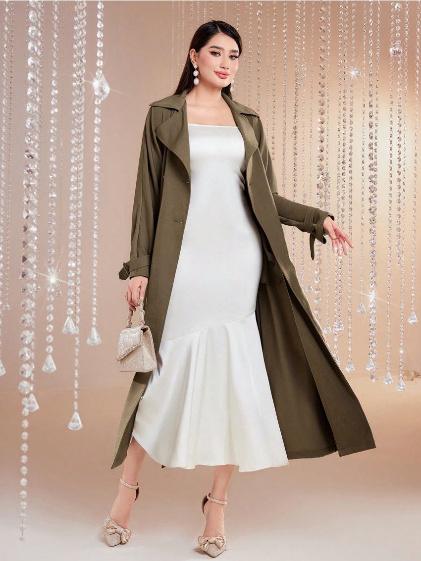 SHEIN Modely Collared Windbreaker Jacket With Pockets, Side Belt Detail