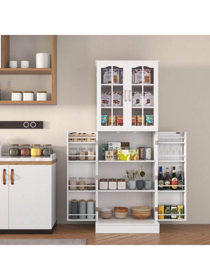 Kitchen Pantry Cabinets, White Freestanding Kitchen Pantry Storage Cabinet with Adjustable Shelves & Doors, Buffet Cupboards Sideboard Tall Storage Cabinet for Home Office Use