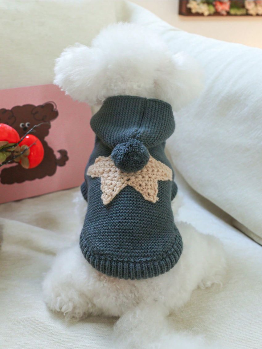 1pc Winter Warm Hat & Starfish Design Sweater Clothes For Dogs - For Pomeranians, Beagles, Teddy Bears Etc.