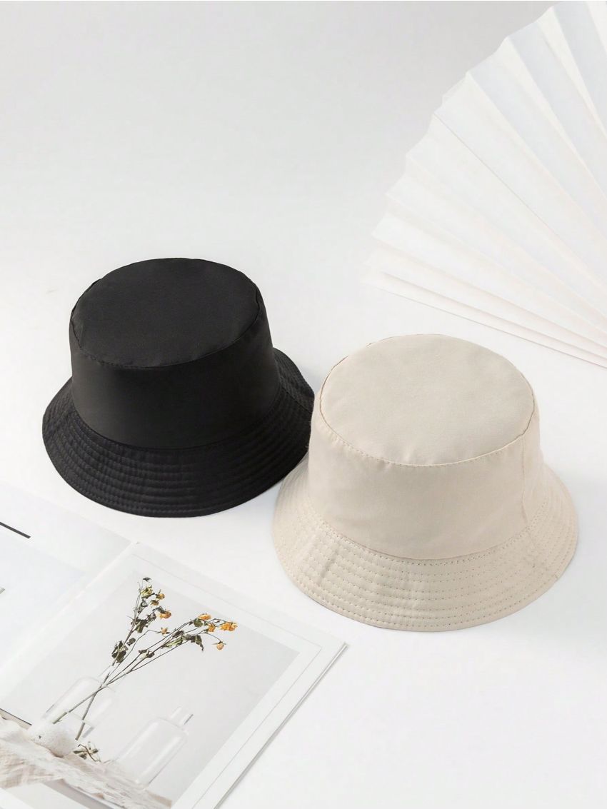 2pcs Solid Color Simple Fisherman Hats
