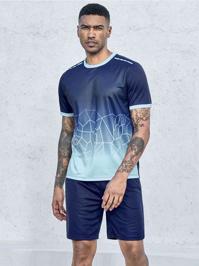 Football Men's Gradient Color Geometric Print Soccer Uniform Set