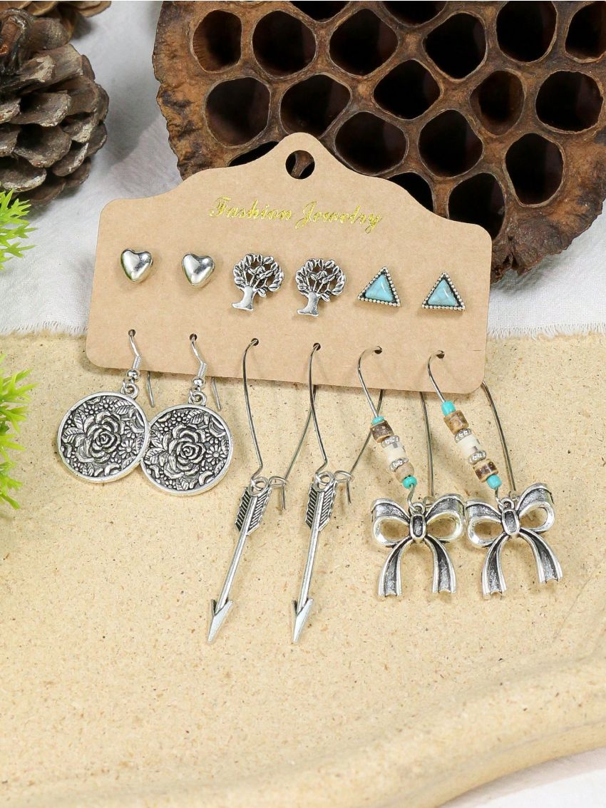 36pairs Bohemian Style Geometric Shape Multicolor Beaded Zinc Alloy Drop Earrings Set For Women
