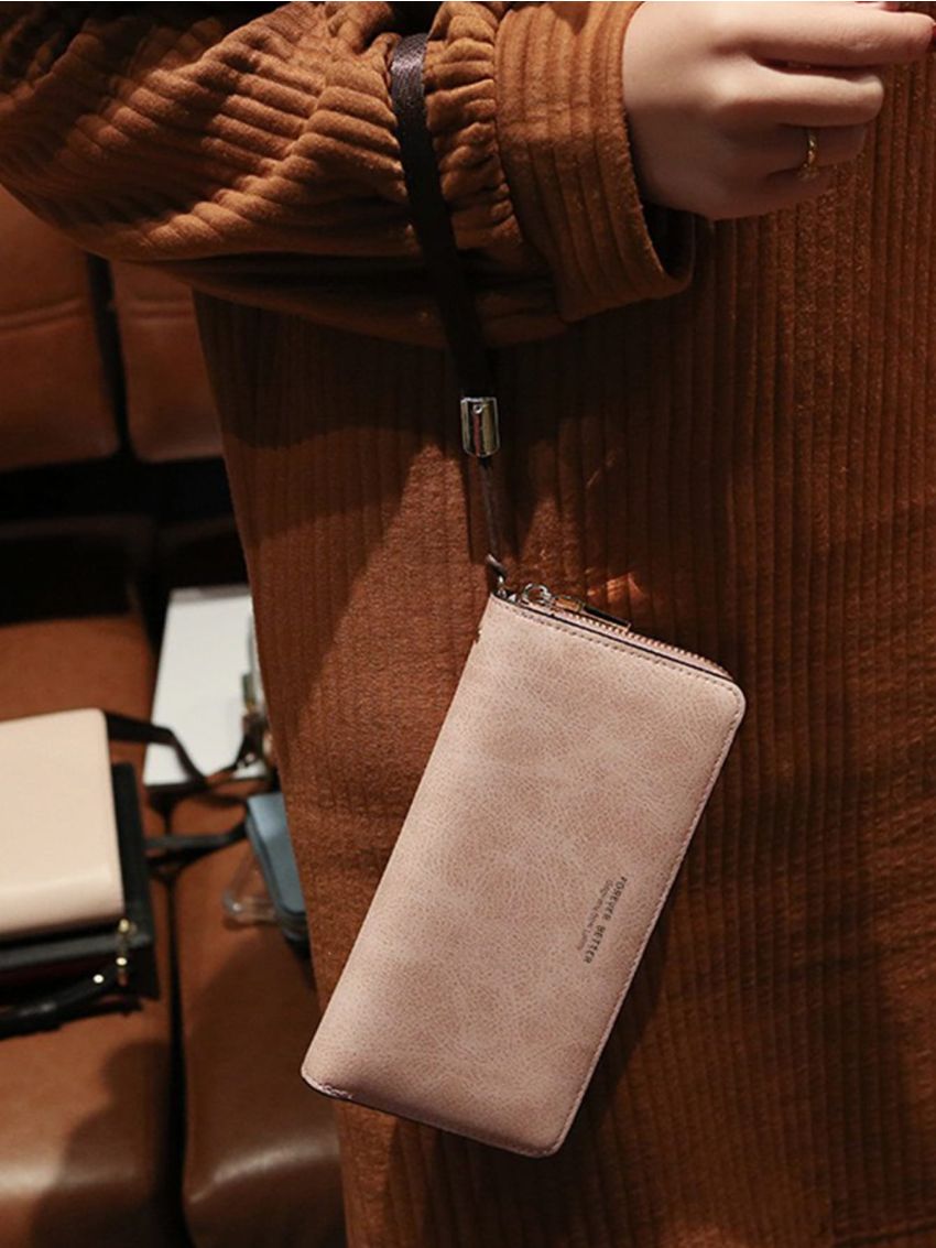 Letter Graphic Long Wallet With Wristlet Checkbook Cover