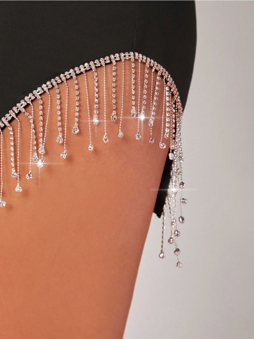 Asavvy Rhinestone Fringe Hem Crop Top & Bodycon Skirt Set