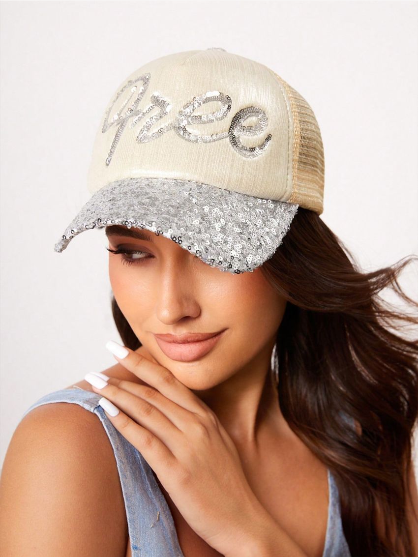 SHEIN SXY Letter Graphic Sequin Decor Baseball Cap