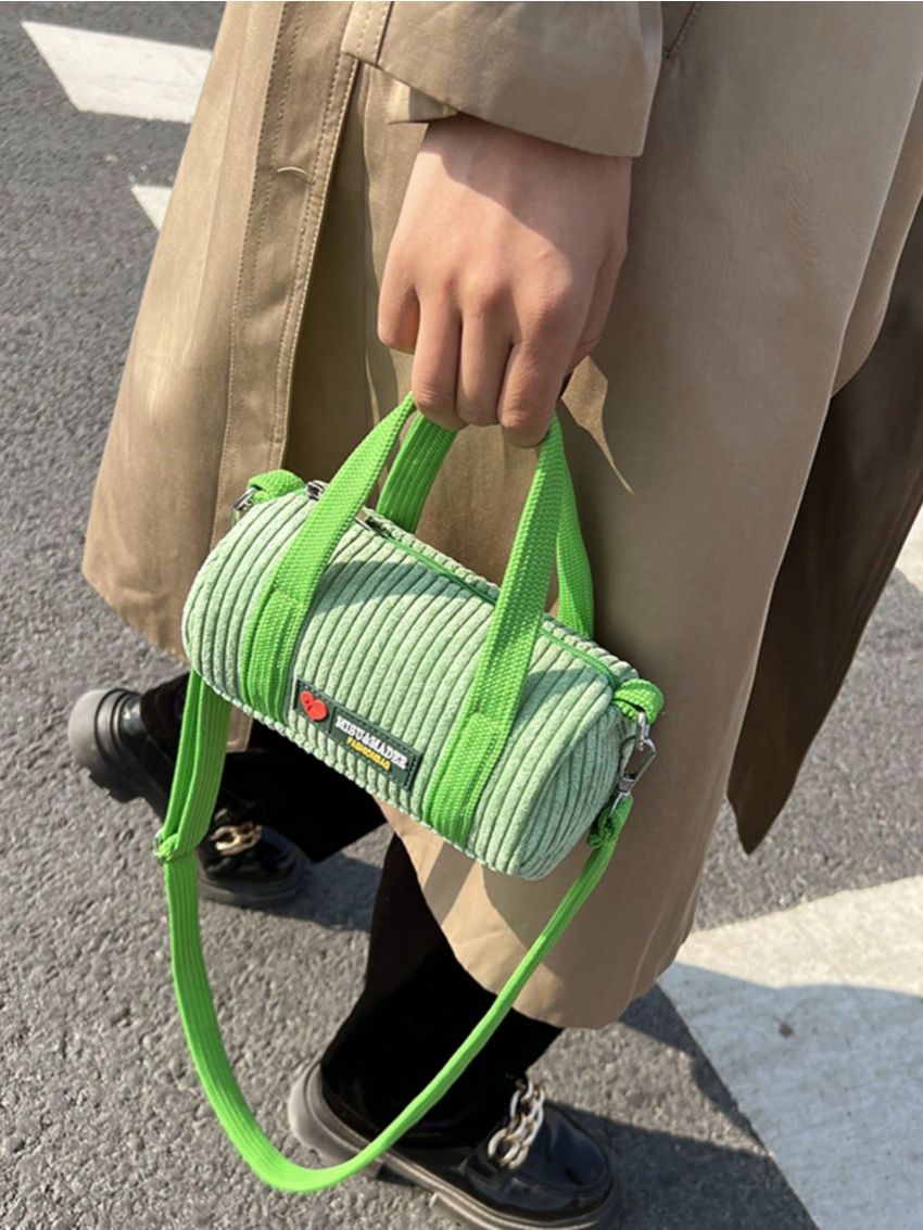 Fashionable & Simple Green Corduroy Women's Handbag