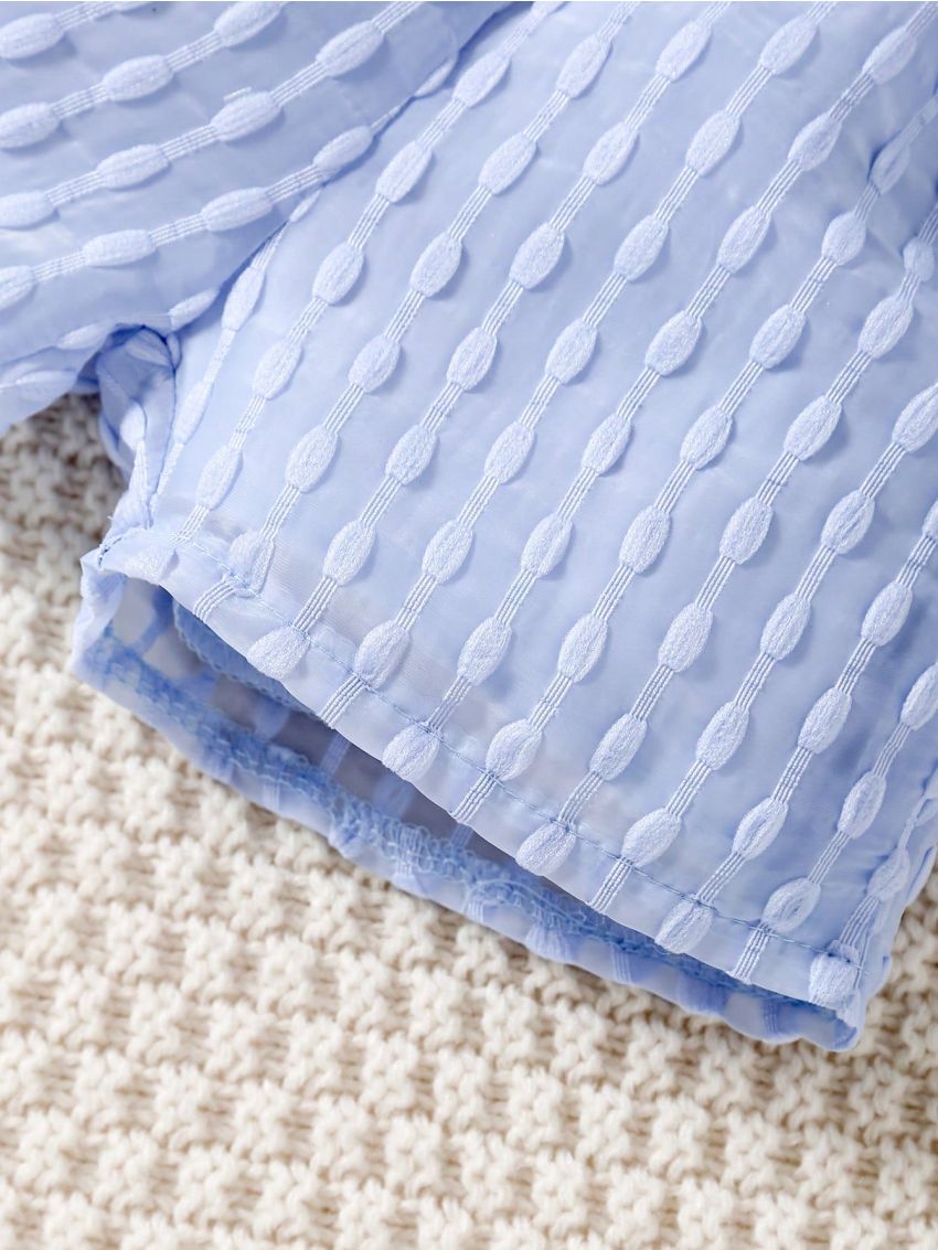 Baby Girl Long Sleeve Button-Up Shirt And Camisole Top With Elastic Waist Shorts Set