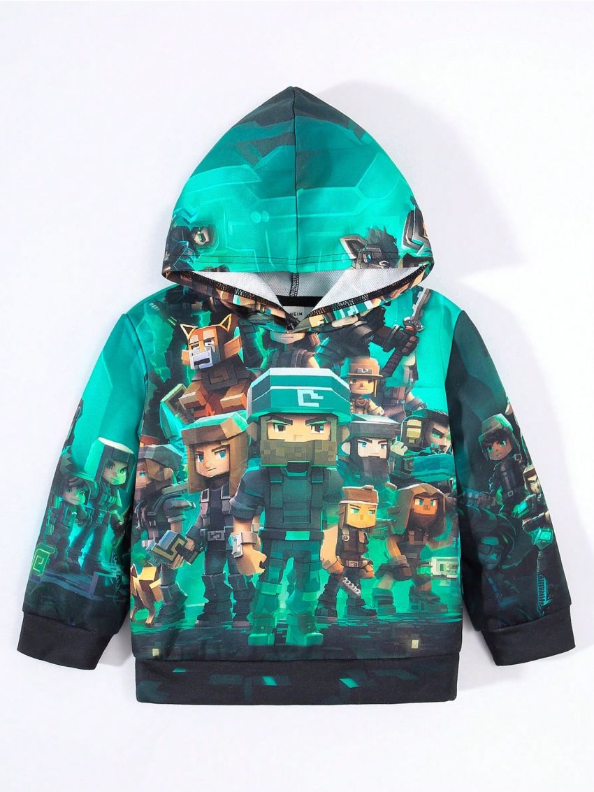 SHEIN 1pc Toddler Boys' Fun Character Print Loose Drop-Shoulder Hoodie