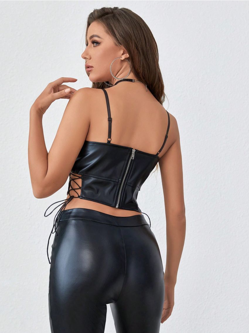 Lace Up Side Crop Cami Top