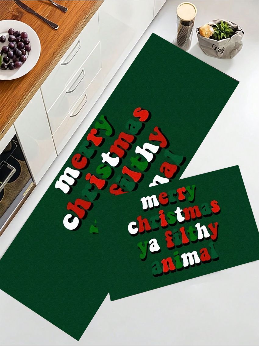 SHEIN Christmas Themed Waterproof & Anti-slip Living Room Or Kitchen Floor Mat For Christmas Eve