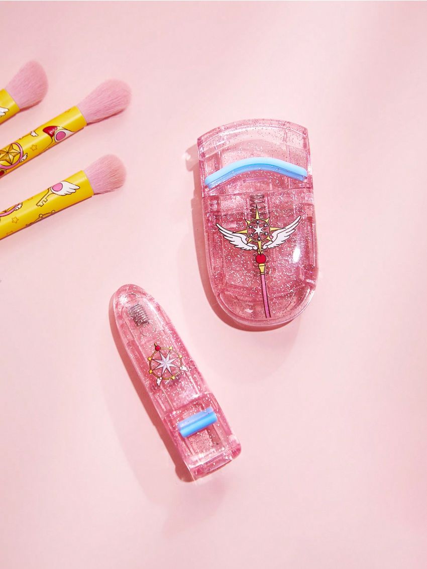 SHEIN X Cardcaptor Sakura 2pcs Pink Eyelash Curler With Star & Cartoon Magic Wand Pattern