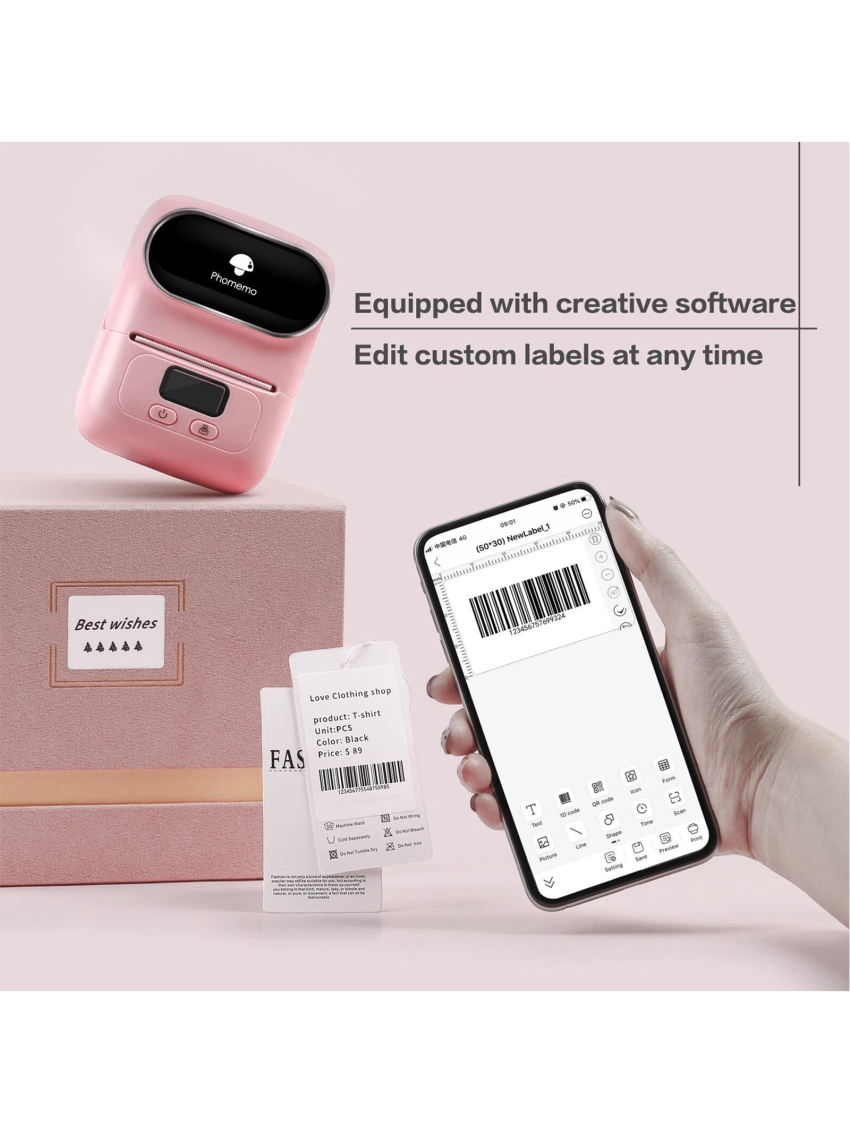 Phomemo M110 Label Makers - Portable Bluetooth Thermal Label Maker Printer for Barcode, Clothing, Jewelry, Retail, Mailing, Wireless Sticker Label Printer Compatible with Android & iOS System, with 1pack 40×30mm Label