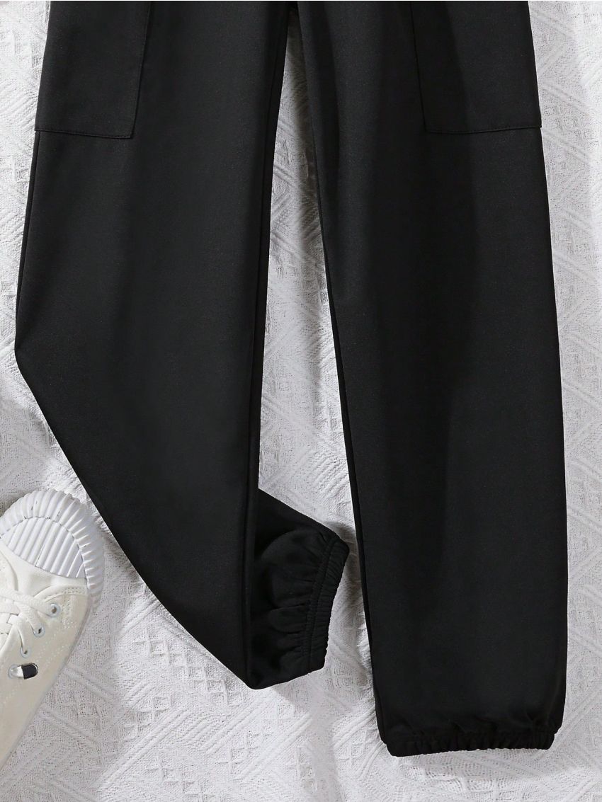 SHEIN Kids EVRYDAY Boys' Elastic Waist Side Stripe Cargo Pants With Flap Pockets