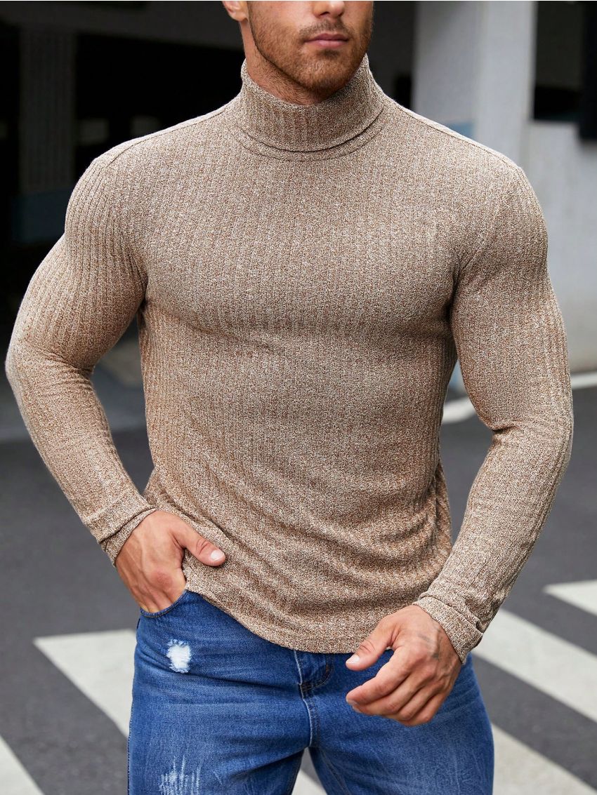 SHEIN Men High Neck Ribbed Knit Tee