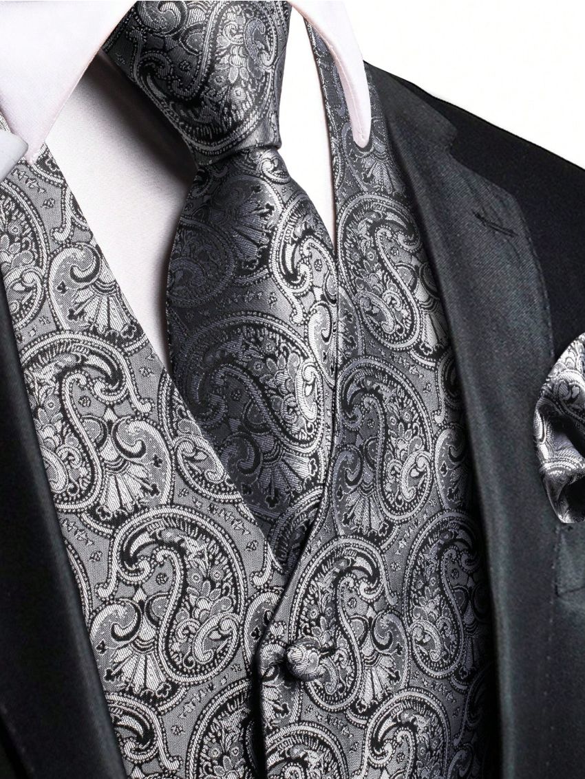 Men Paisley Print Waistcoat & 1pc Tie & 1pc Handkerchief & 1pair Cufflinks