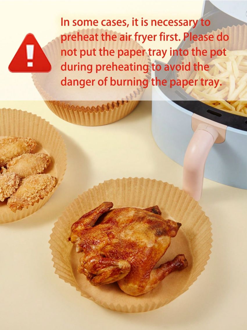 SHEIN Basic living 50pcs Paper Parchment, 8inch Air Fryer Liner ,Non-Stick Parchment Paper in nature color