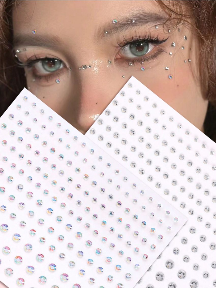 2pcs Multicolored 3d Rhinestone & Pearl Stickers For Eye/face Decors. Suitable For Diy, Music Festivals, Makeup & Dance Parties