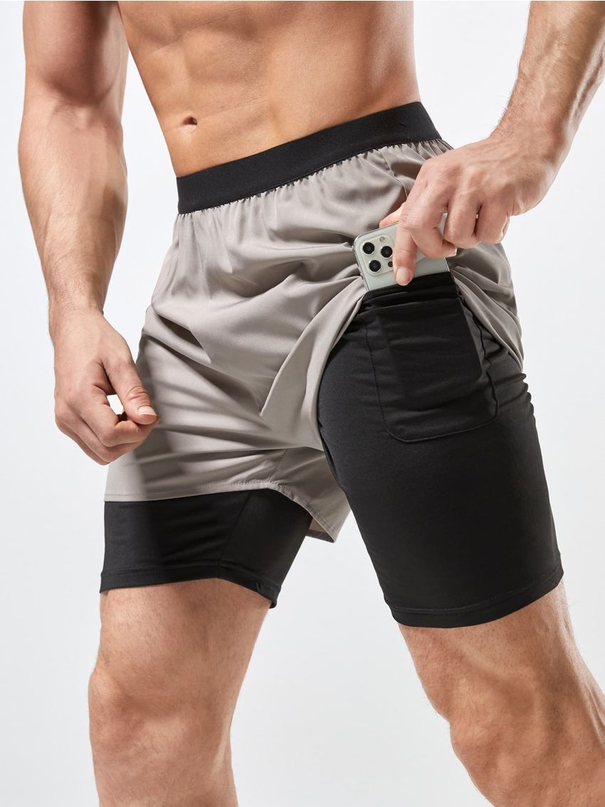 Men 2 In 1 Phone Pocket Sports Shorts