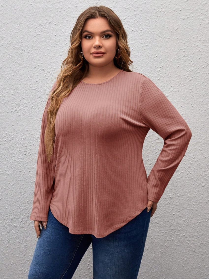 SHEIN LUNE Plus Solid Curved Hem Tee