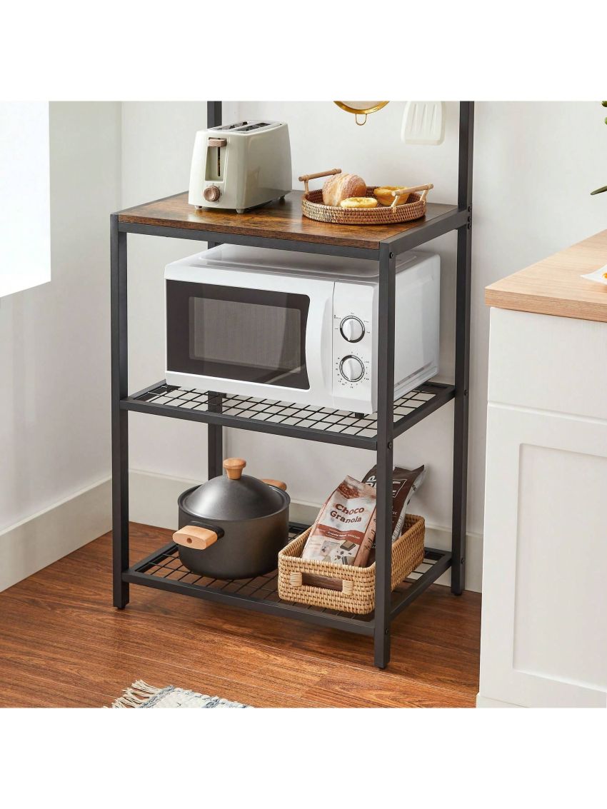 VASAGLE Kitchen Baker's Rack, Microwave Oven Stand with Storage Shelves, and 12 Hooks, Industrial, 15.7 x 23.6 x 59.6 Inches, Rustic Brown and Black