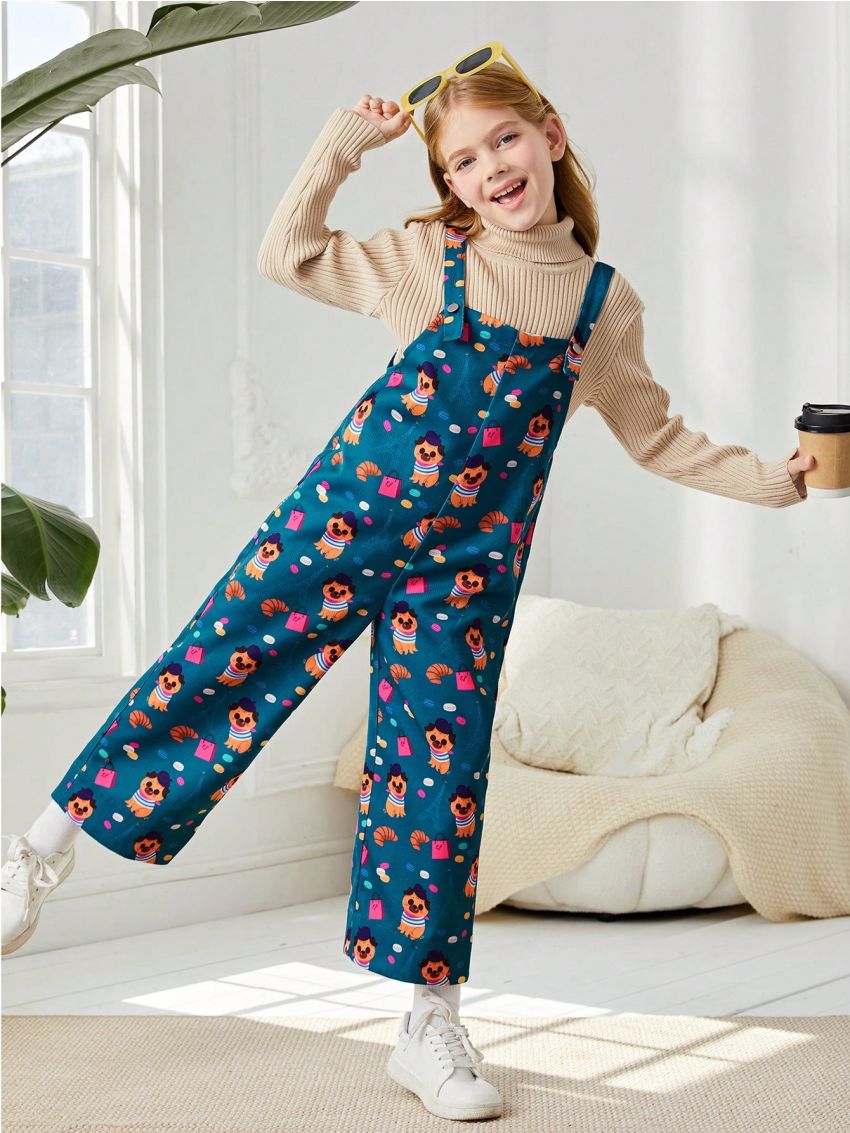 Elenapugger Tween Girl 1pc Cartoon Graphic Overall Jumpsuit Without Sweater