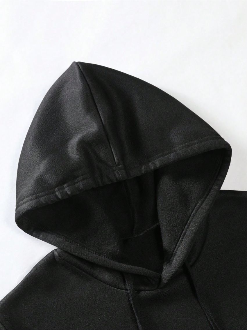 Manfinity Men's Loose Fit Hooded Fleece Sweatshirt With Letter Print