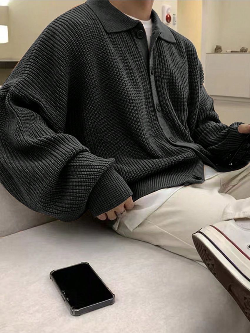 Manfinity Men's Turn-Down Collar Button Front Cardigan