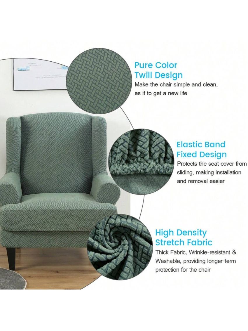 Wingback Armchair Cover Stretch Slipcover Elastic Wing Chair Cvoer Protector 2 Pieces