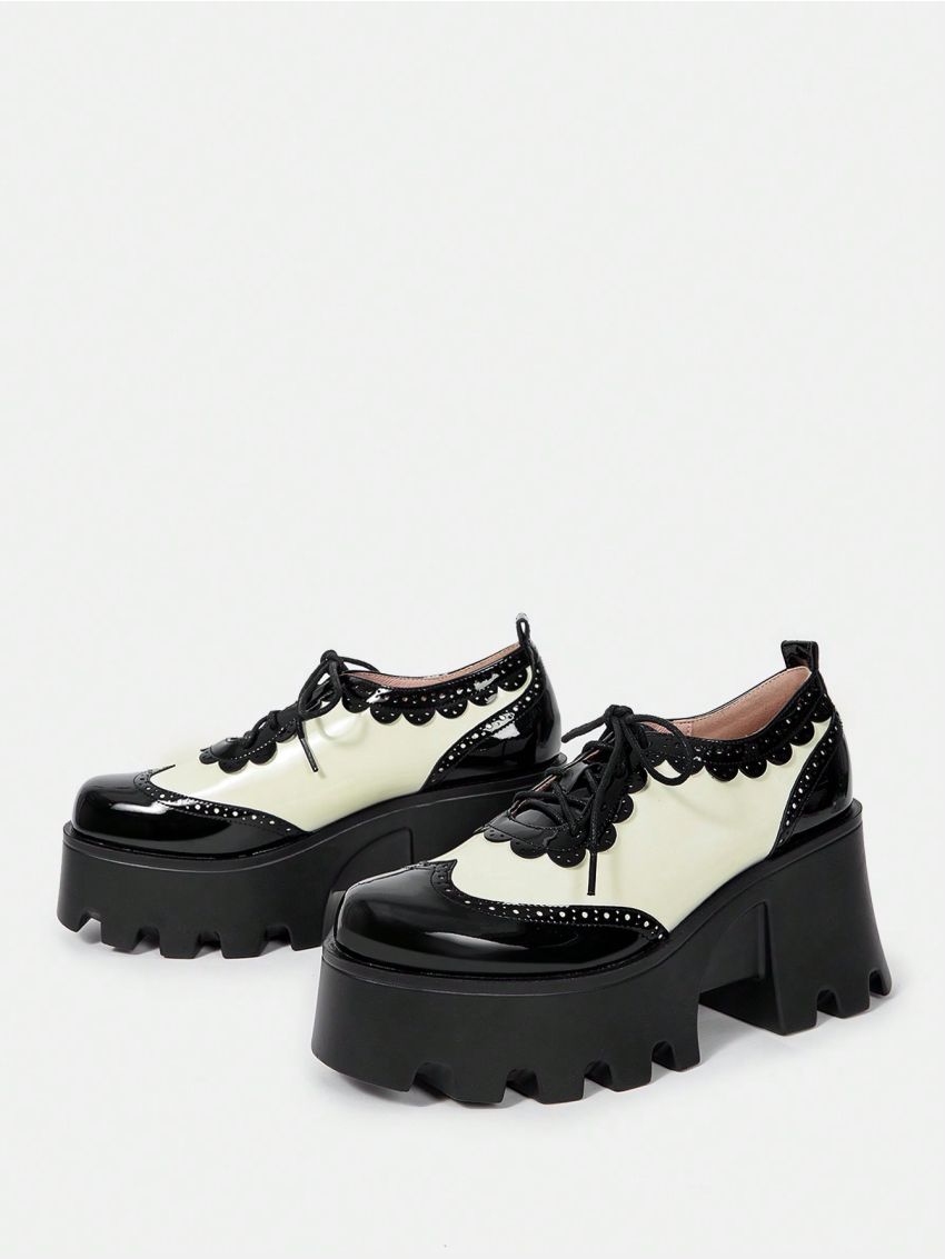 SHEIN MOD Lace-up Front Lug Sole Fashionable Wedges Shoes