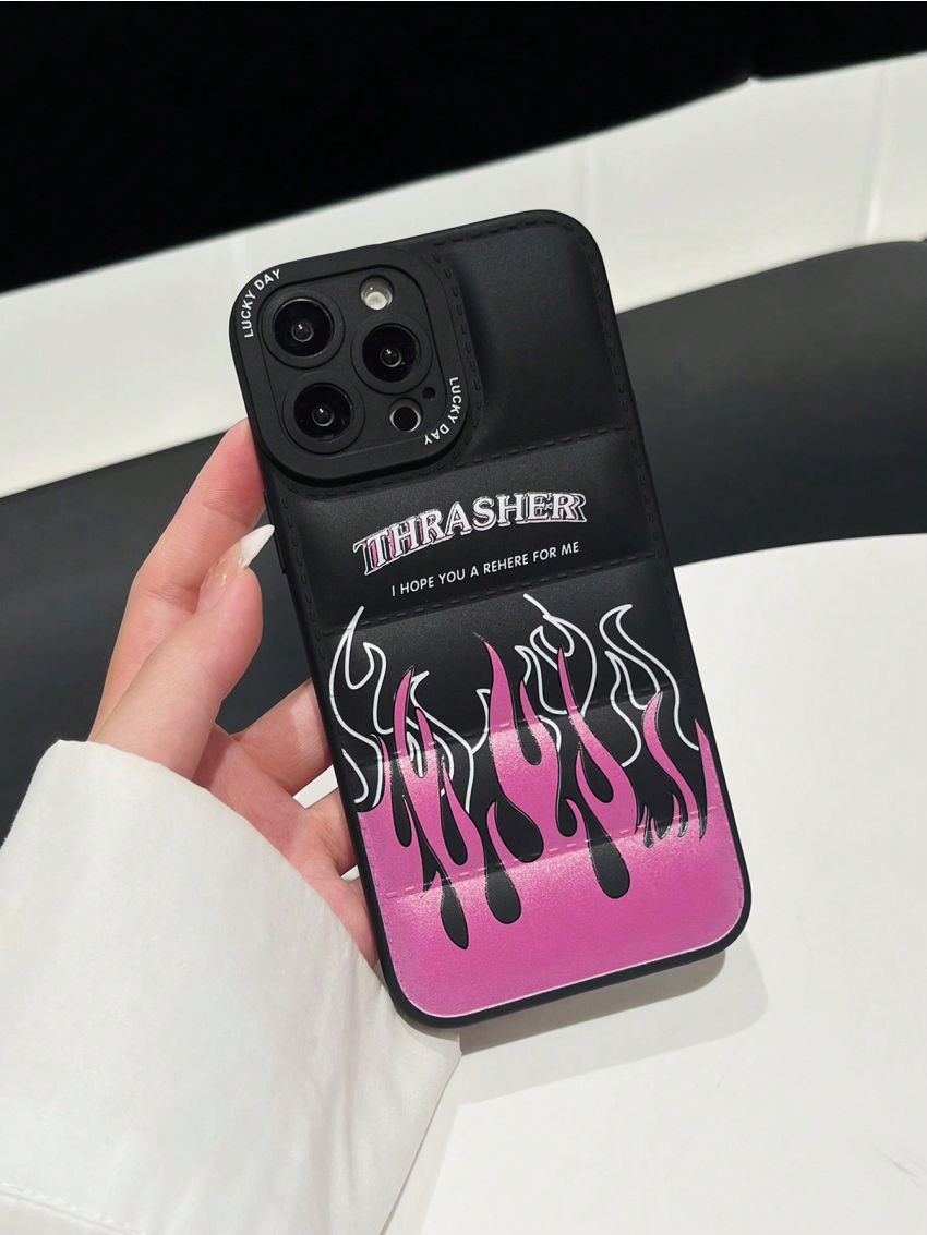 1pc Red Flame Printed Tpu Phone Case, Compatible With Iphone, , Redmi