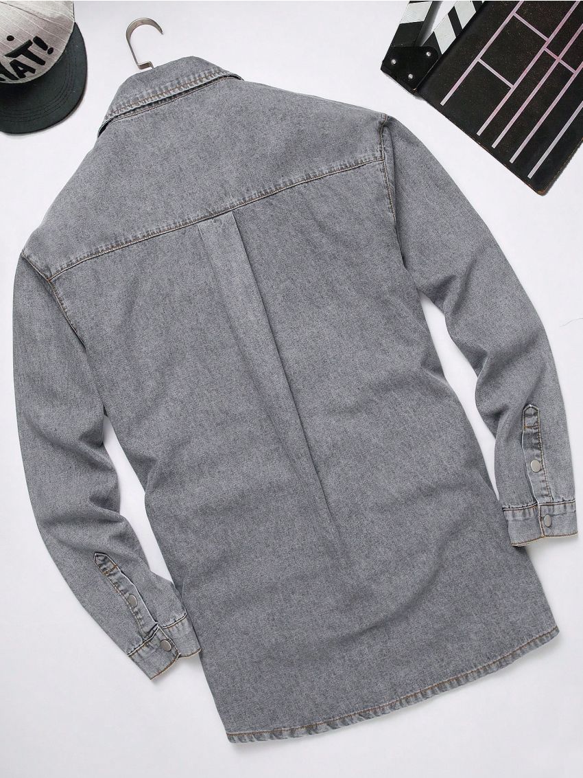 Men Plus Flap Pocket Denim Shirt Without Tee