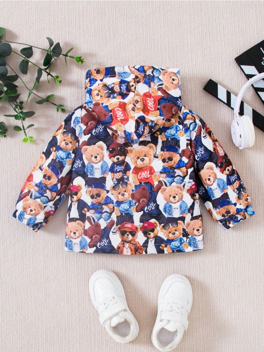 SHEIN Baby Boys' Bear Camouflage Printed Hooded Long Sleeve Jacket