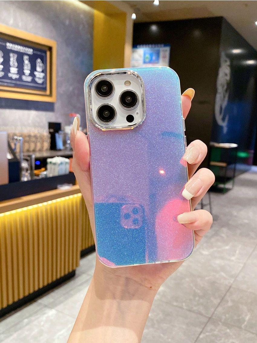 Gradient Imd Metal Frame Anti-drop Iphone Phone Case With Sparkling Glitter And Laser Powder