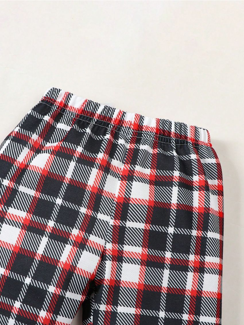 Fall And Winter Infant Boys' Deer & Plaid Print Sweatshirt And Jogger Pants Set