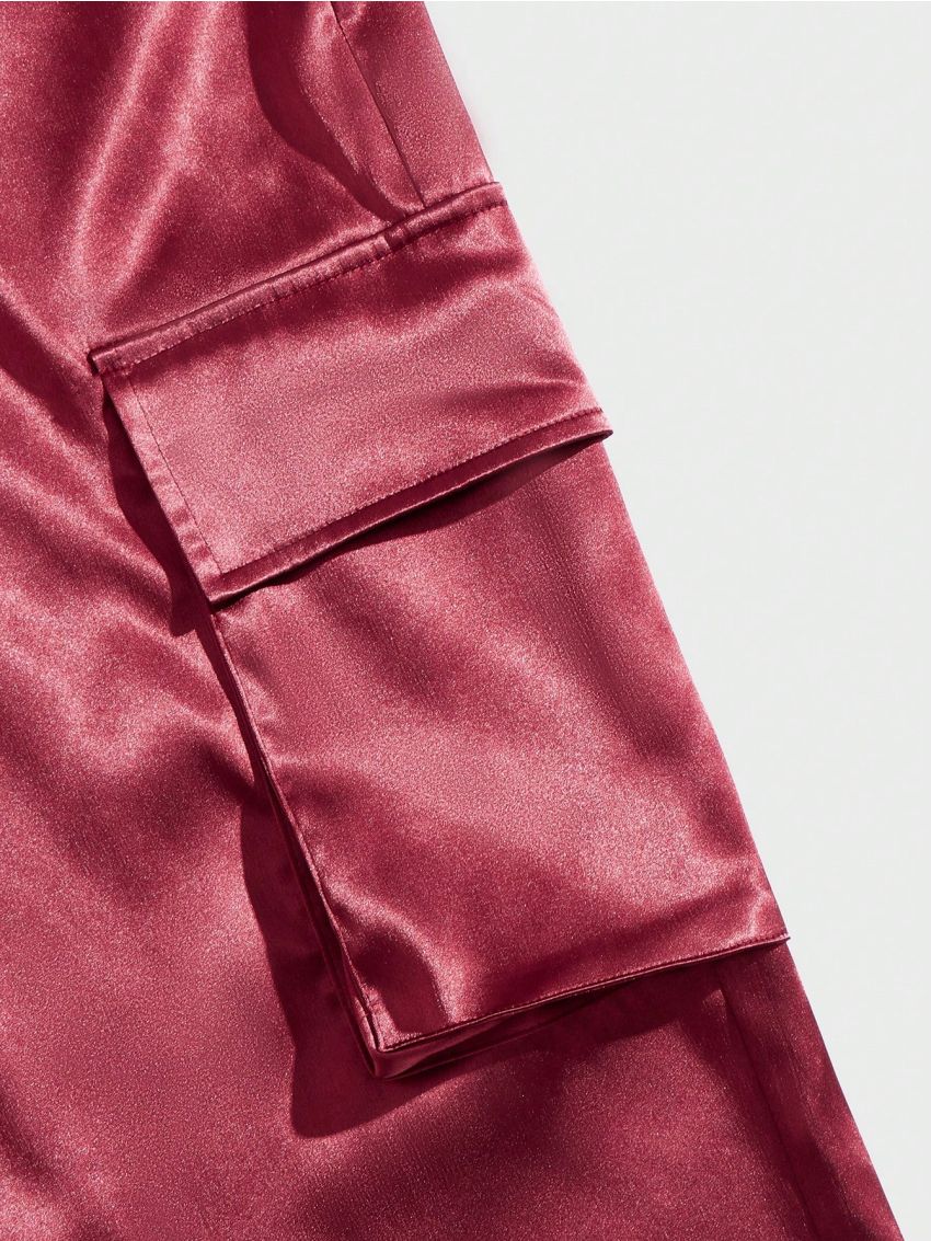 Manfinity AFTRDRK Men'S Solid Color Drawstring Waist Cargo Straight Leg Pants