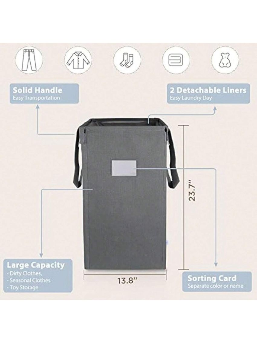 Laundry Hamper Collapsible with 2 Washable Laundry Bags,210L Dirty Clothes Hamper,Laundry Basket with Handles Foldable Hamper Dorm Laundry Basket for College,Grey