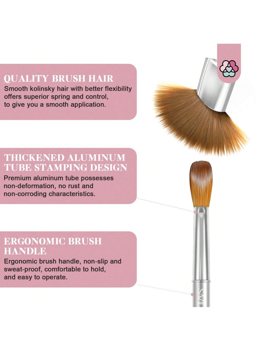 Saviland Kolinsky Acrylic Nail Brush Set - 4PCS Professional Acrylic Nail Brushes for Acrylic Application, Size 6/10/12/14 Acrylic Powder Brushes for Acrylic Nails Extension & 3D Nail Carving