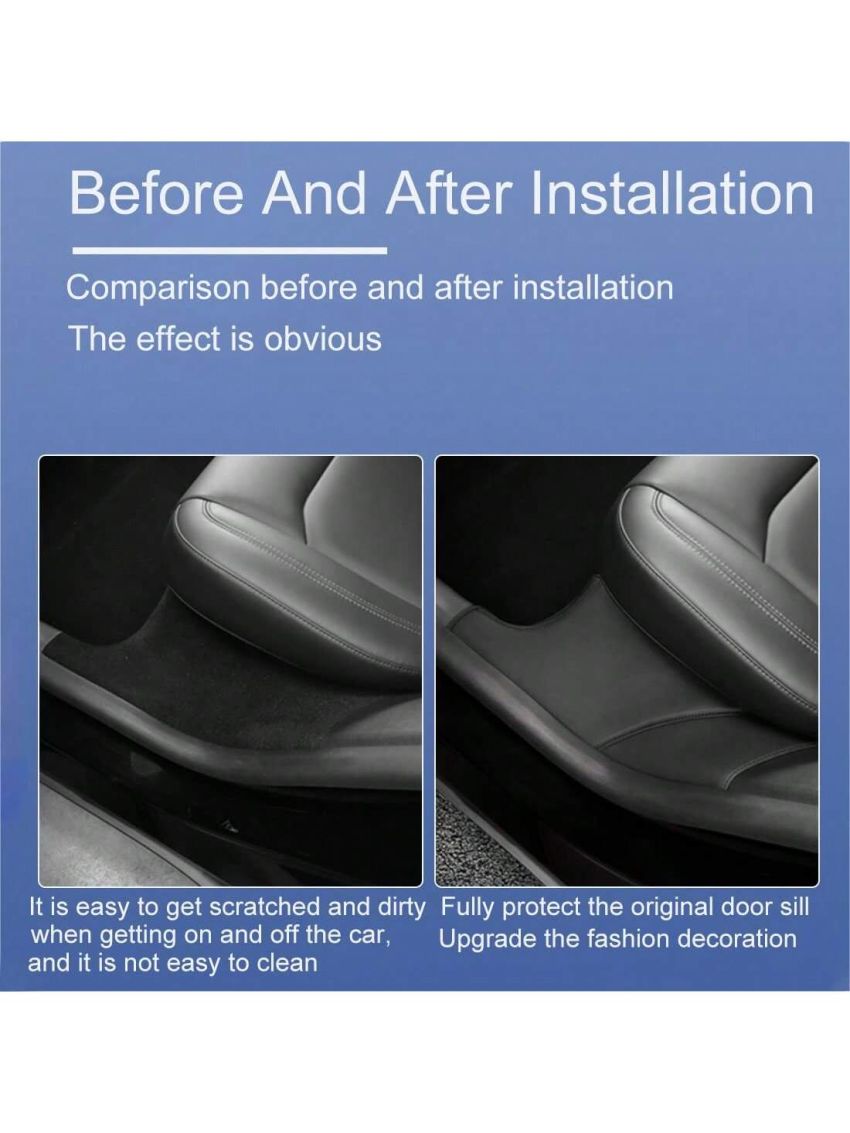 For 5 Seater Tesla Model Y, Carbon Fiber Color Door Sill Protector + Pu Rear Seat Protector (not Fit 7 Seater), Accessories 2pcs/set