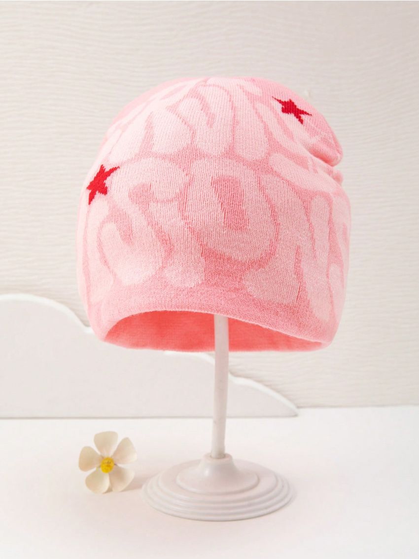 1pc Street Style Letter & Spider Web Pattern Jacquard Slouchy Beanie Hat