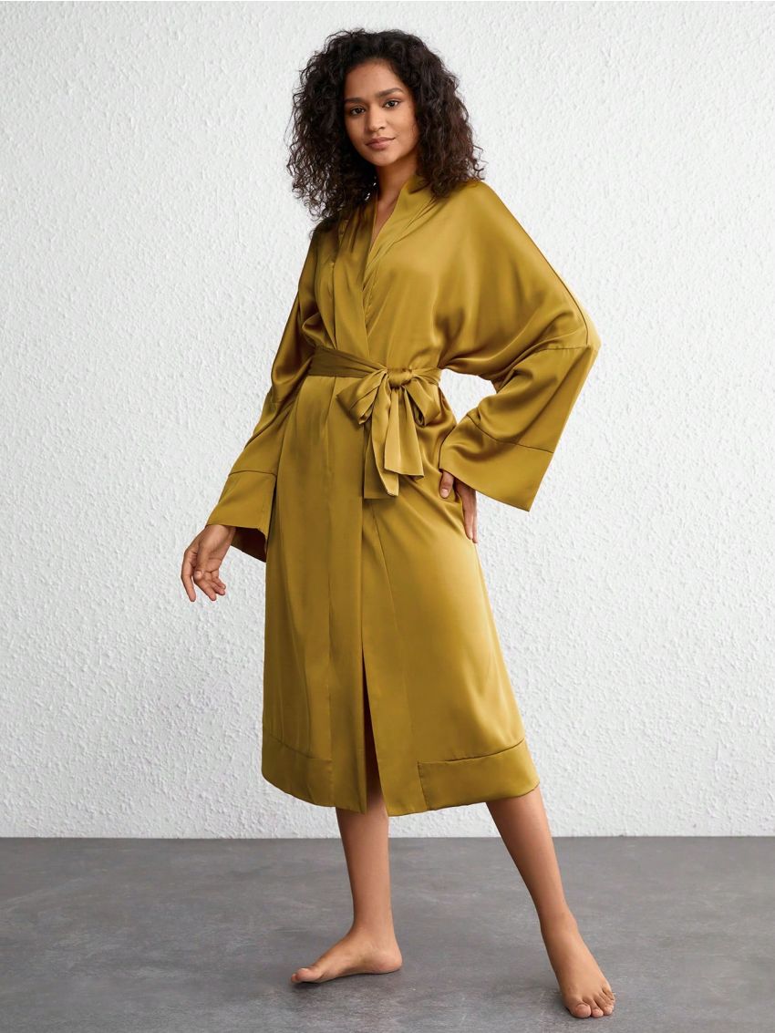 Solid Color Loose Belted Homewear Robe