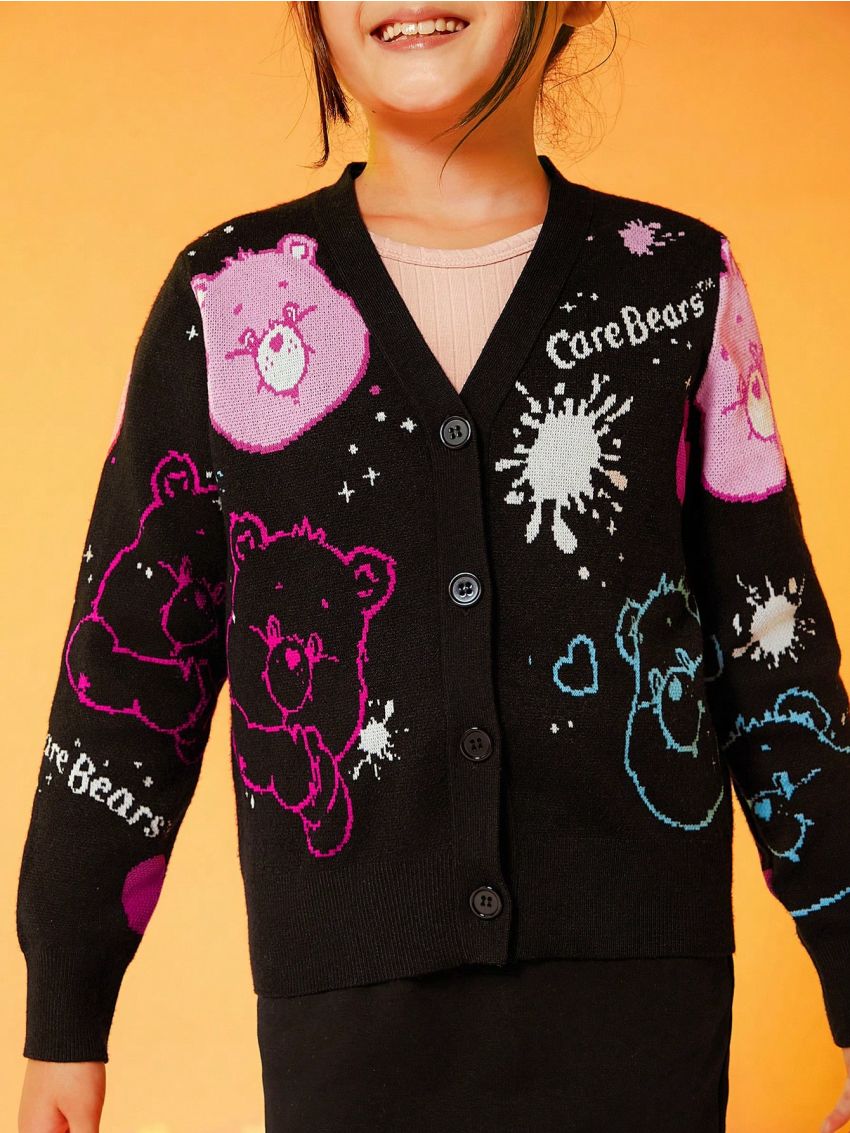 SHEIN X Care Bears Tween Girl Cartoon & Letter Pattern Cardigan