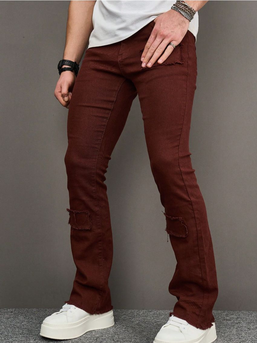 Manfinity Men's Slim Fit Denim Jeans With Frayed Splicing Detail