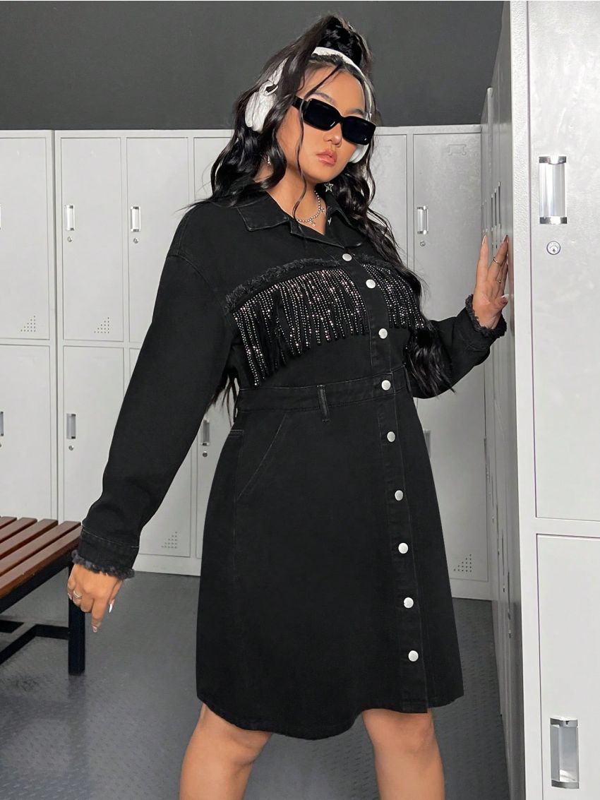 Plus Size Denim Dress With Tassel Decoration