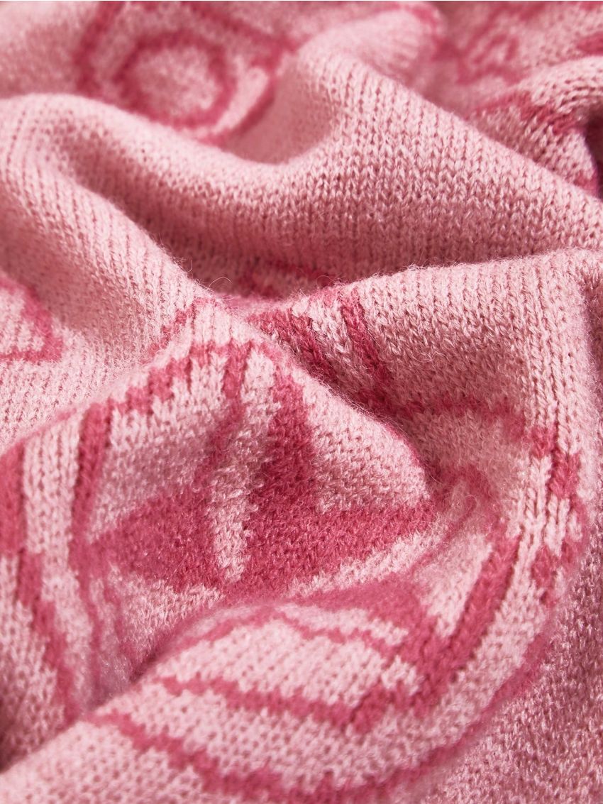 SHEIN X Cardcaptor Sakura Cartoon Jacquard Warm Thick Pink Tassel Scarf