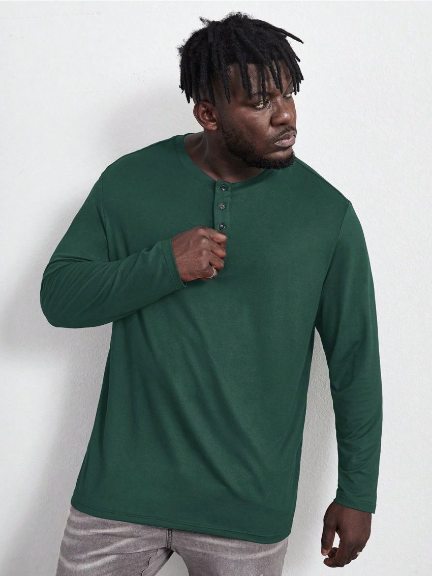 Manfinity Men's Plus Size Knotted Half-Button Knit Long Sleeve T-Shirt
