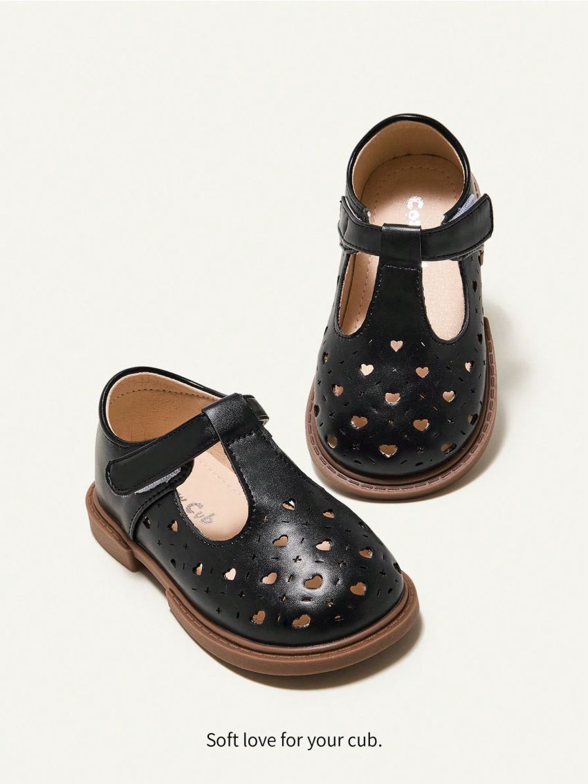 Cozy Cub Infant Girls' Lovely Basic Princess Style Solid Color Fashionable All-Match Flat Shoes With Romantic Valentine'S Day Heart Detail, Suitable For Countryside Style Outfits
